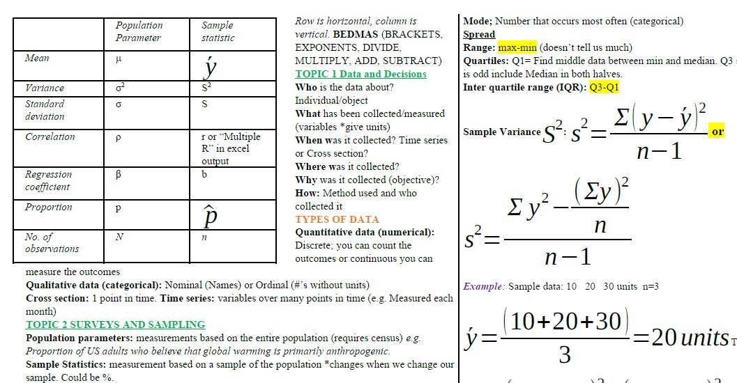Statistics Formulas Cheat Sheet Step By Step