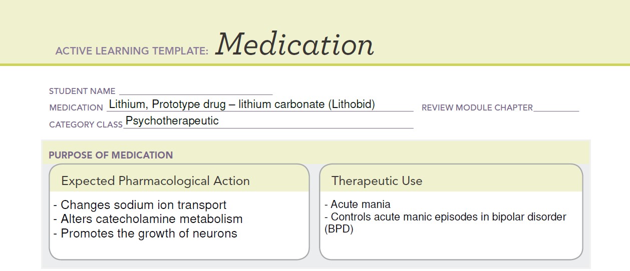 Nursing (NUR 340) Lithium Medication Template